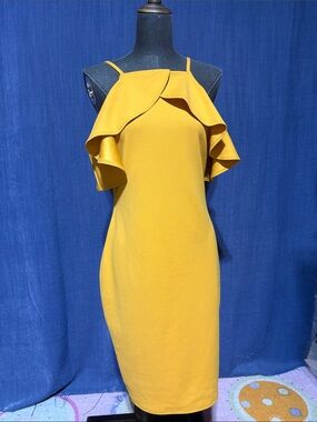 💠Ruffle-Trim Midi Dress in Mustard Yellow
Size about L 36 1/2” B 34” W 29”